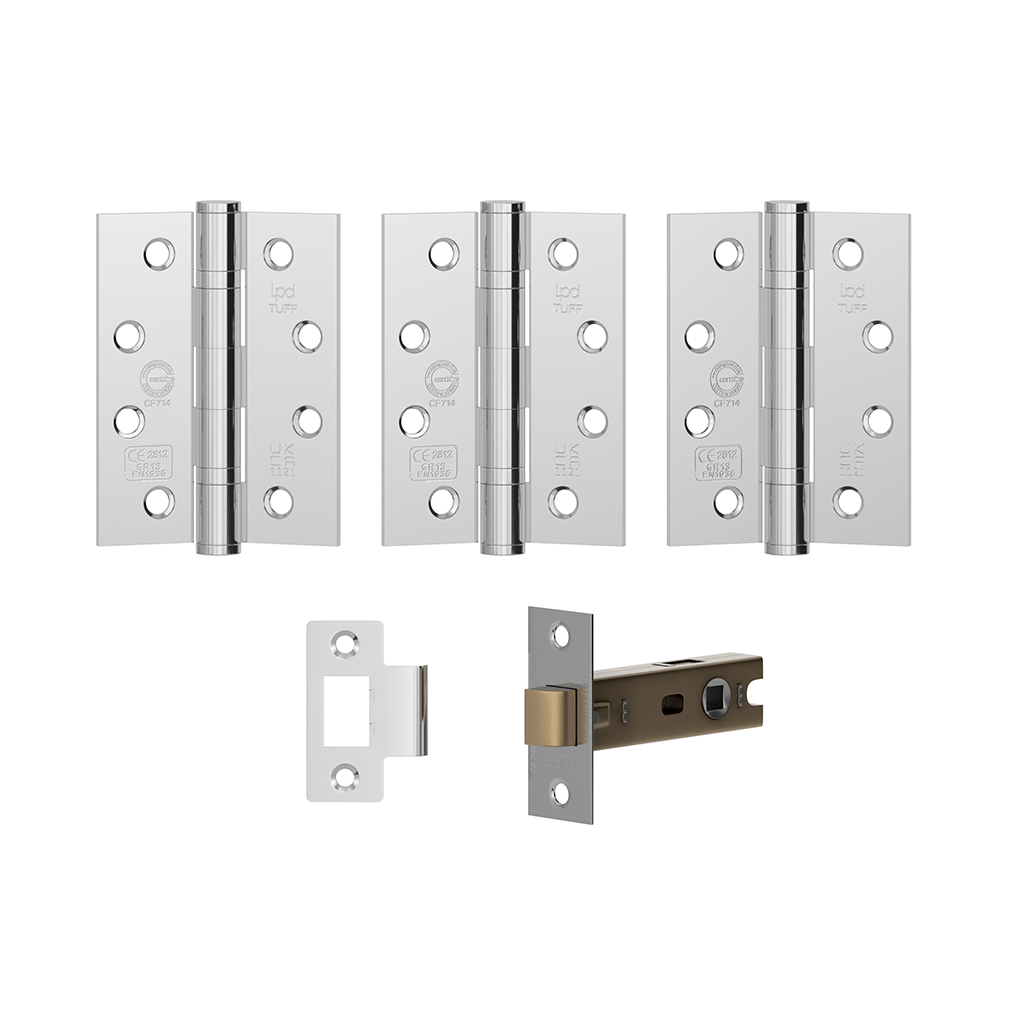 LPD Firedoor Hinge & Latch Pack - Polished Chrome - Trusted Building Supplies