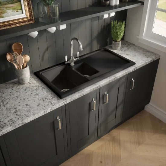 Nuie Black Inset Fireclay Kitchen Sink 1.5 Bowl - 1010mm x 525mm - Trusted Building Supplies