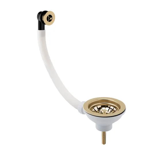 Nuie Brushed Brass 90mm Basket Strainer Fireclay Kitchen Sink Waste with Overflow - Trusted Building Supplies