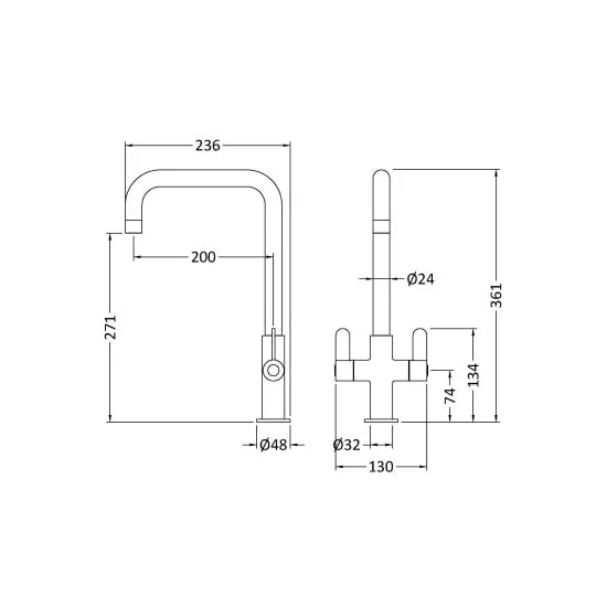 Nuie Kosi Mono Kitchen Sink Mixer Tap Dual Lever Handle - Trusted Building Supplies