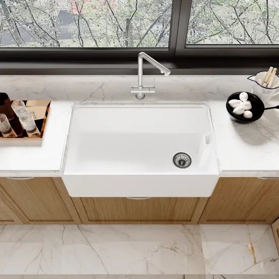Nuie White Belfast Fireclay Kitchen Sink 1 Bowl - 795mm x 460mm - Trusted Building Supplies