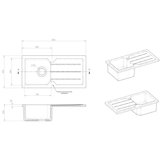 Nuie White Inset Fireclay Kitchen Sink 1 Bowl - 865mm x 435mm - Trusted Building Supplies
