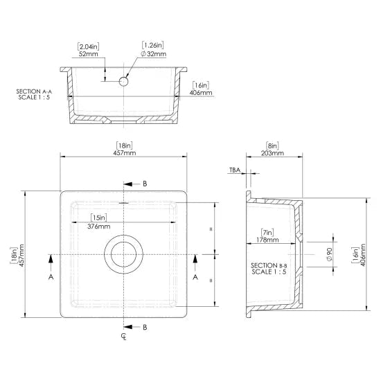 Nuie White Undermount Fireclay Kitchen Sink 1 Bowl with Overflow - 457mm x 457mm - Trusted Building Supplies