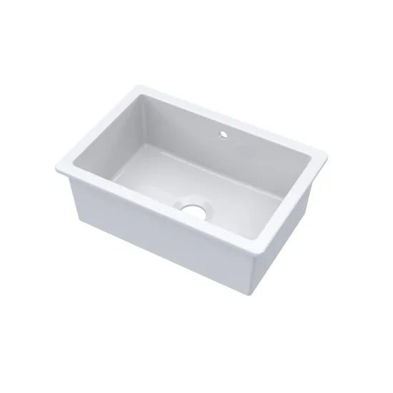 Nuie White Undermount Fireclay Kitchen Sink 1 Bowl with Overflow - 711mm x 483mm - Trusted Building Supplies