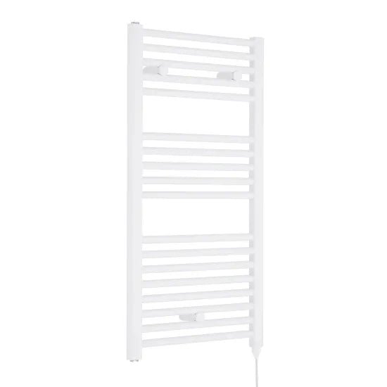 Nuie White Vertical Electric Heated Towel Rail - 920mm x 480mm - Trusted Building Supplies