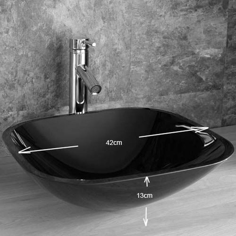 Padova Black Glass Large Square Countertop Basin 420mm - Trusted Building Supplies