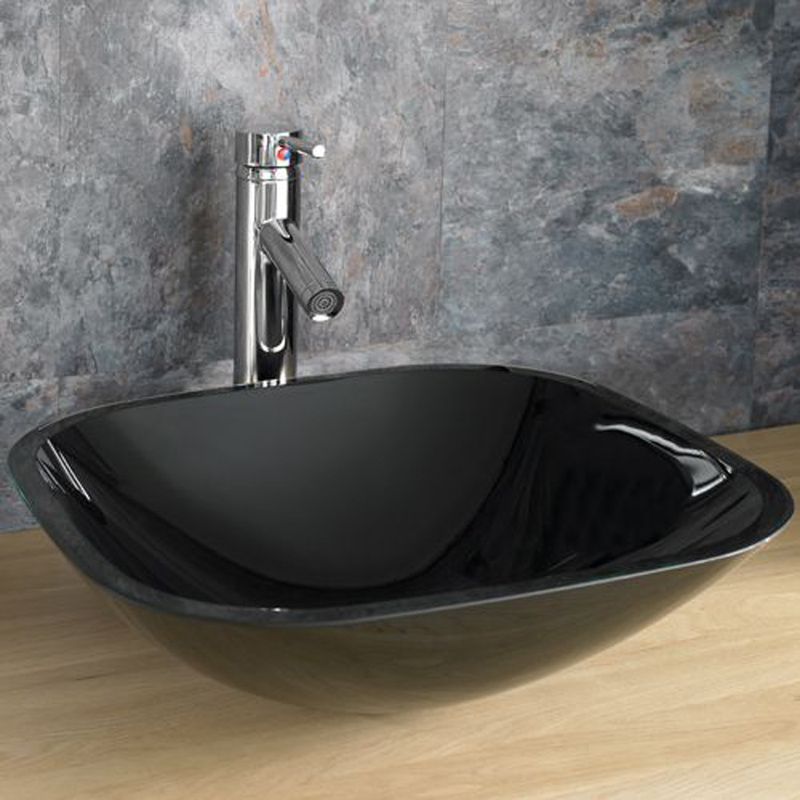 Padova Black Glass Large Square Countertop Basin 420mm - Trusted Building Supplies