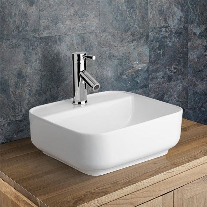 Ponsa White Ceramic Curved Corner Square Countertop Basin 390mm - Trusted Building Supplies