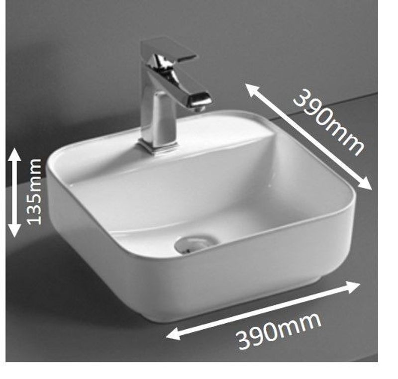 Ponsa White Ceramic Curved Corner Square Countertop Basin 390mm - Trusted Building Supplies