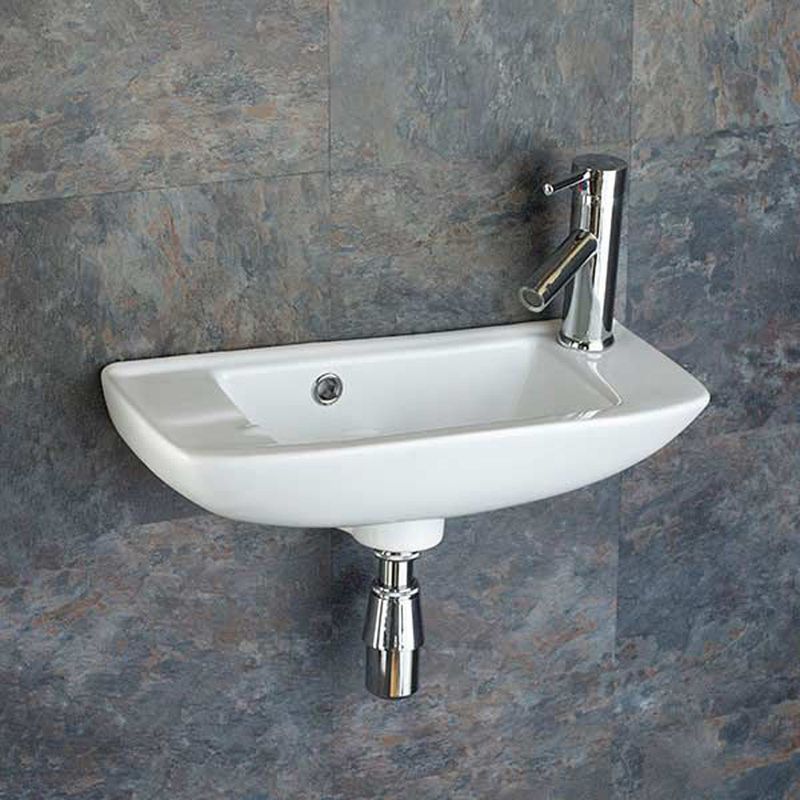 Porto White Ceramic Narrow Rectangular Wall Hung Basin 510mm x 230mm - Trusted Building Supplies