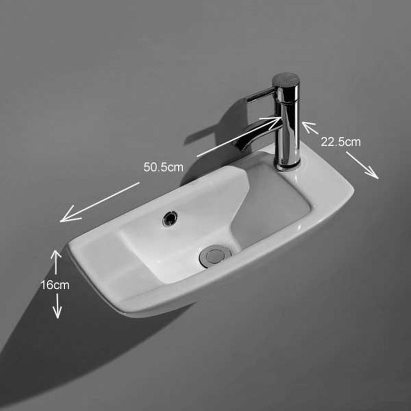 Porto White Ceramic Narrow Rectangular Wall Hung Basin 510mm x 230mm - Trusted Building Supplies