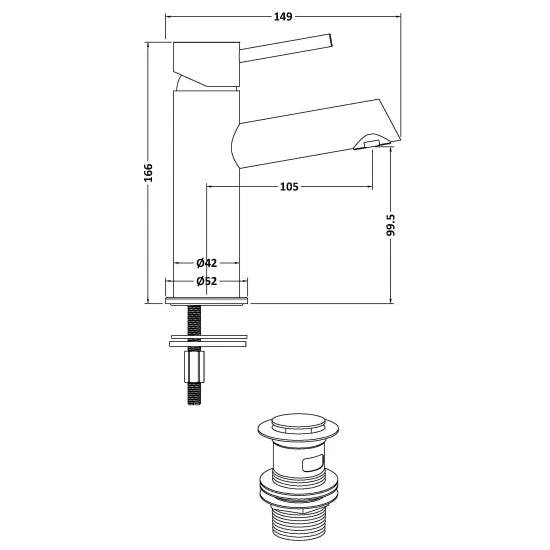 Pure Chrome Mono Basin Mixer Tap with Push Button Waste - Trusted Building Supplies