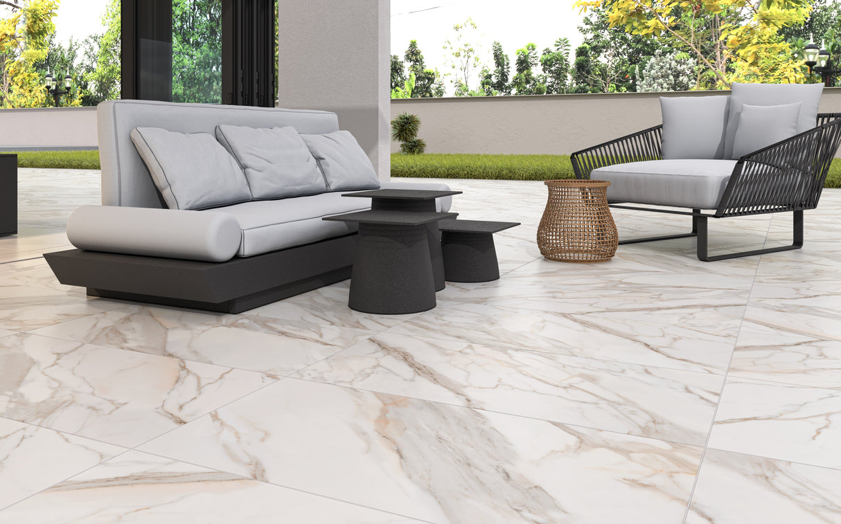 RAK Calacatta Marble Gold Porcelain Outdoor Paving Tile 600mm x 1200mm - Trusted Building Supplies