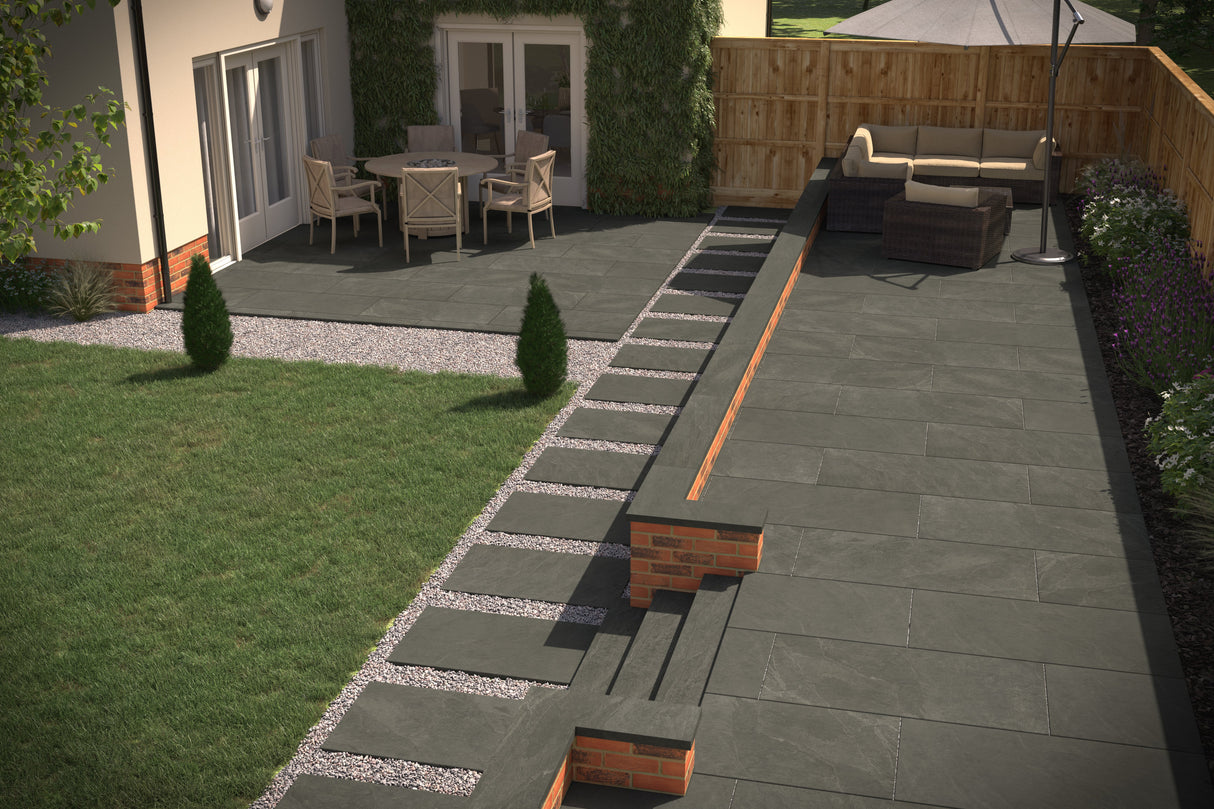 RAK Carmo Stone Anthracite Porcelain Outdoor Paving Tile 600mm x 1200mm - Trusted Building Supplies