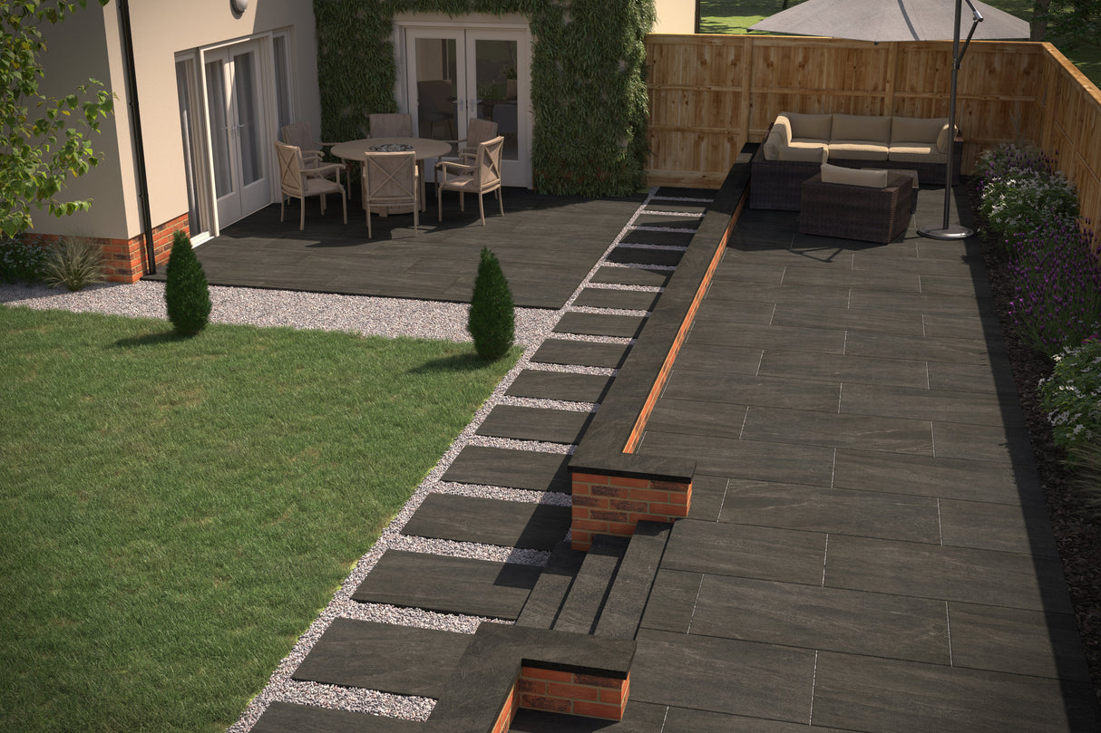 RAK Carmo Stone Black Porcelain Outdoor Paving Tile 600mm x 1200mm - Trusted Building Supplies