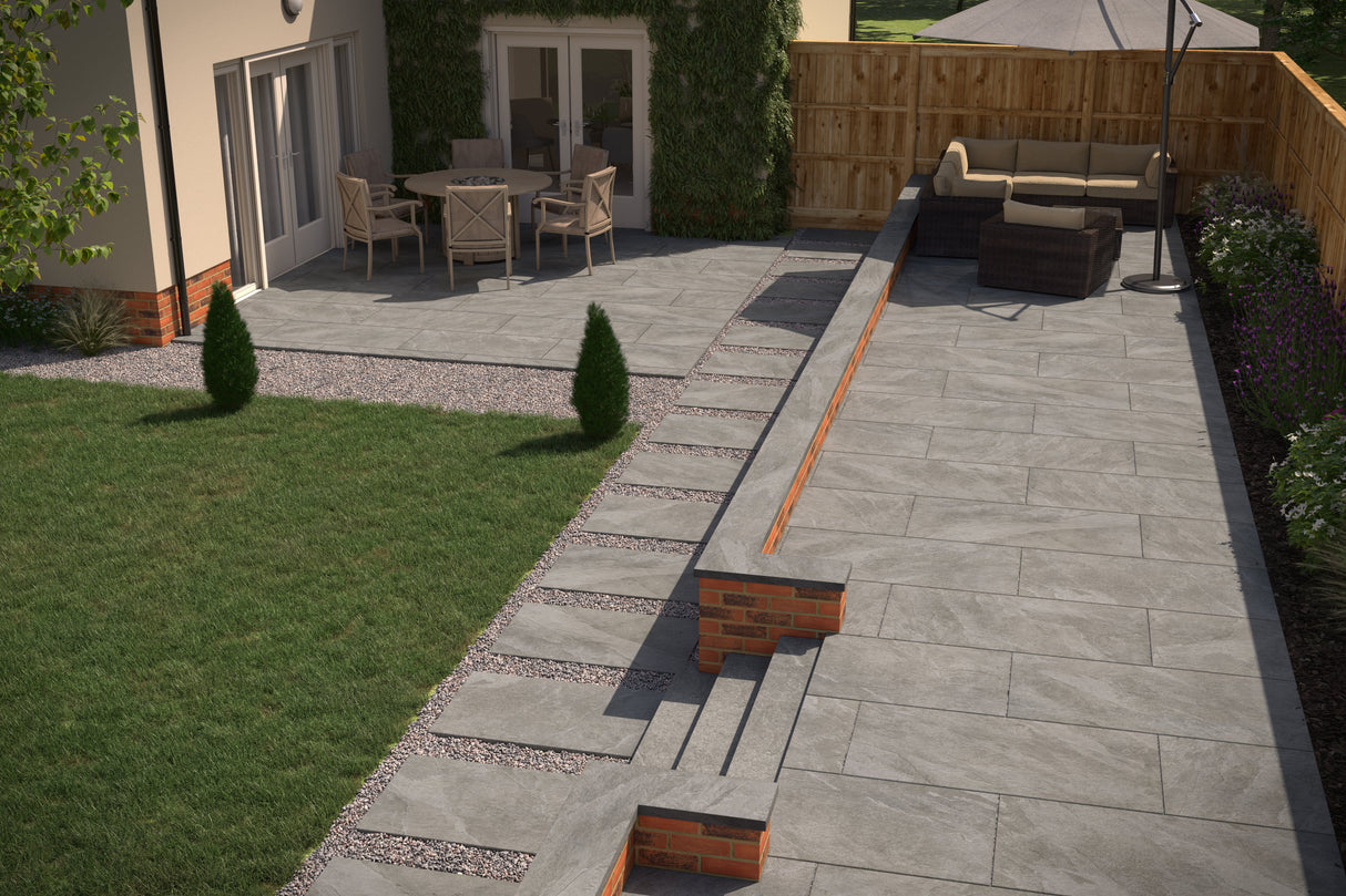 RAK Carmo Stone Grey Porcelain Outdoor Paving Tile 600mm x 1200mm - Trusted Building Supplies