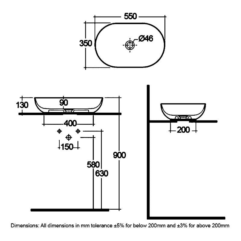 RAK Feeling Oval Counter Top Wash Basin - 550mm - Trusted Building Supplies