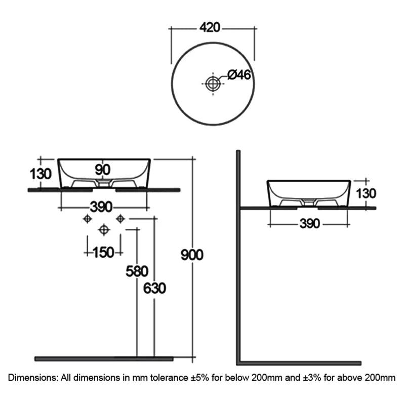 RAK Feeling Round Counter Top Wash Basin - 420mm - Trusted Building Supplies