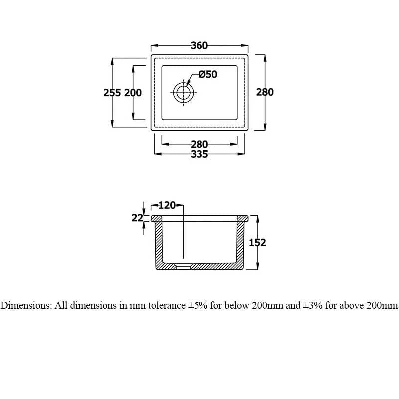 RAK Laboratory 1 Kitchen Sink - 360mm x 280mm - Trusted Building Supplies