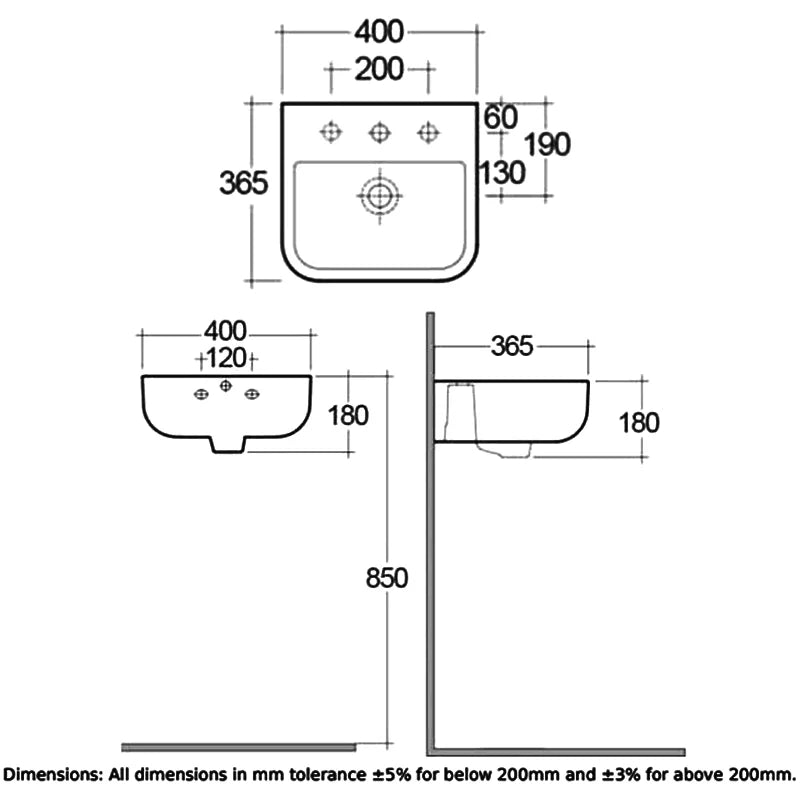 RAK Series 600 2 Tap Hole Hand Basin - 400mm - Trusted Building Supplies