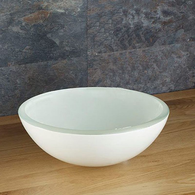 Savona White Glass Large Round Countertop Basin 420mm - Trusted Building Supplies