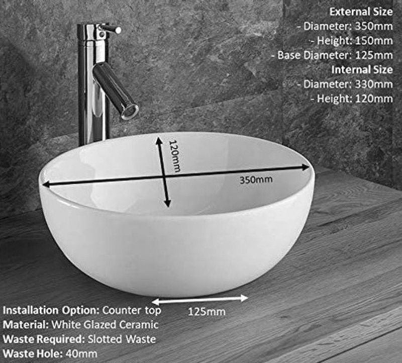 Selva White Ceramic Round Countertop Basin 350mm - Trusted Building Supplies