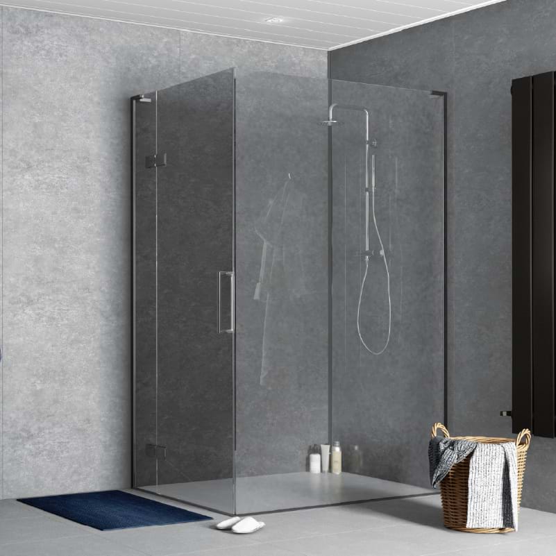 Splashpanel Grey Concrete Matt PVC wall panels in a bathroom setting