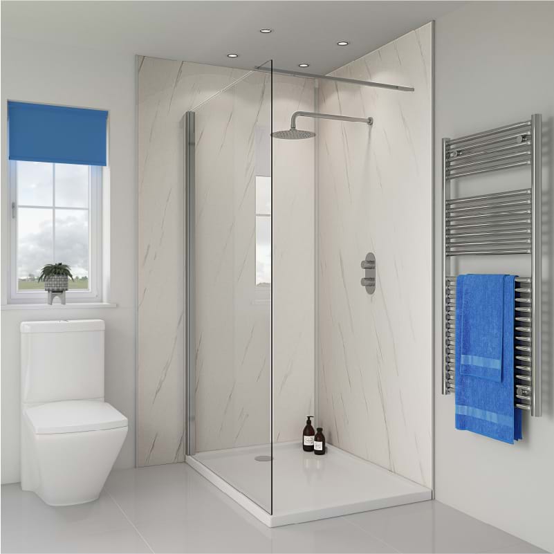 Splashpanel White Marble Matt PVC wall panels in a bathroom setting