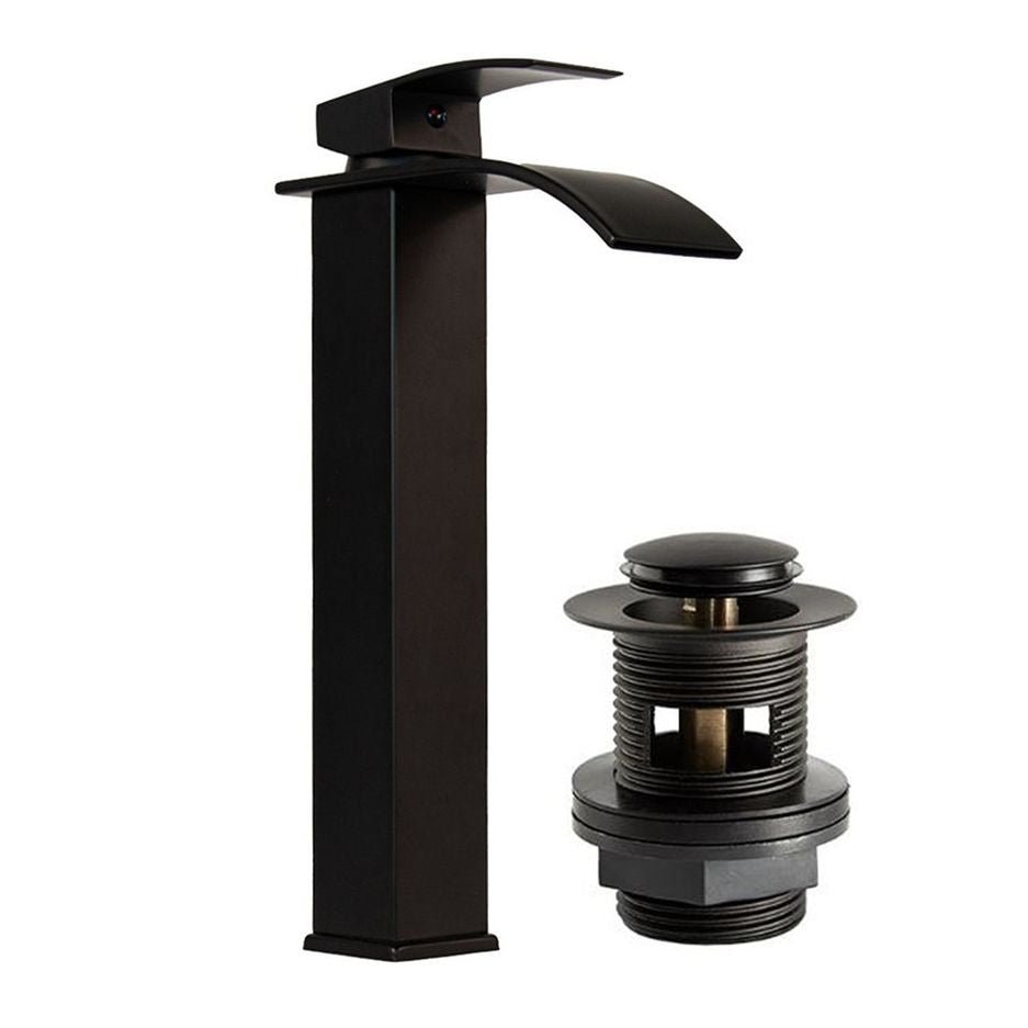 Tall Black Tap with Slotted Waste - Trusted Building Supplies