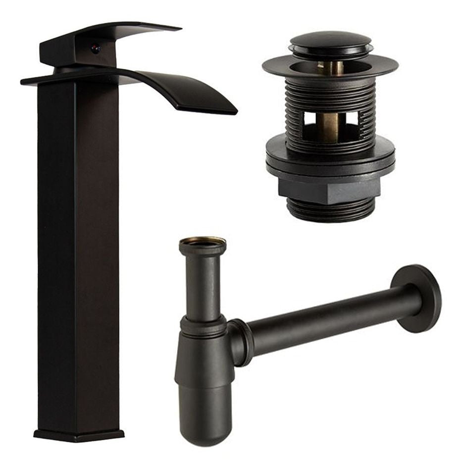 Tall Black Tap with Slotted Waste & Bottle Trap - Trusted Building Supplies