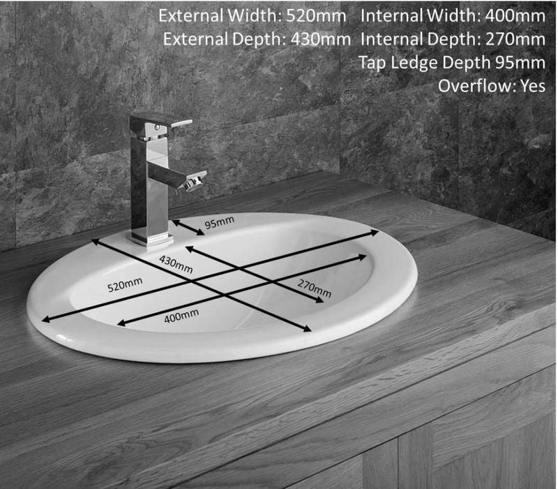 Vida White Ceramic Oval Basin 520mm x 430mm - Trusted Building Supplies