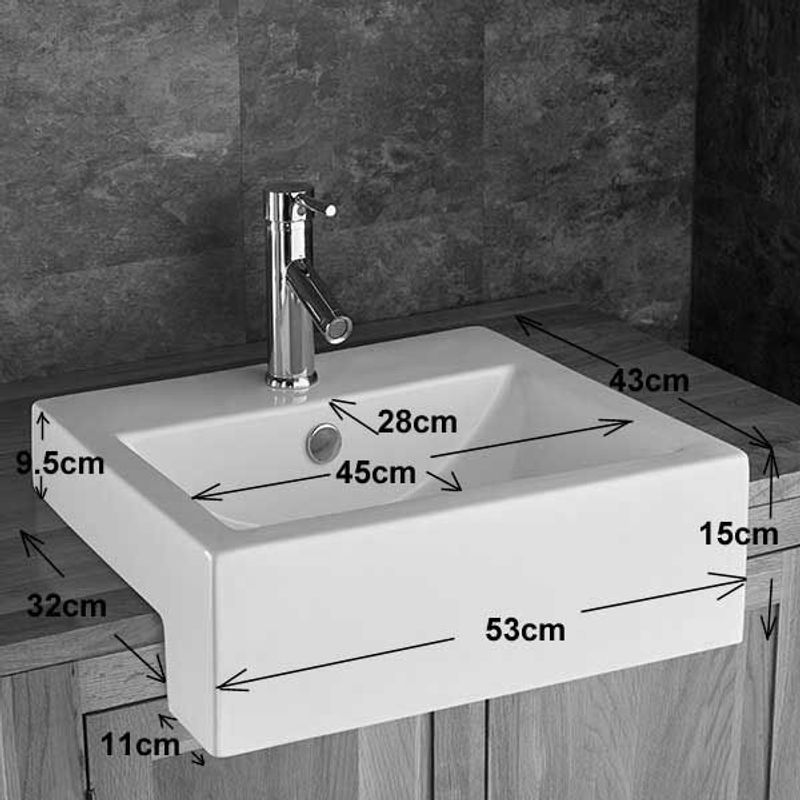 Vienna White Ceramic Large Rectangular Semi Recessed Basin 540mm x 440mm - Trusted Building Supplies