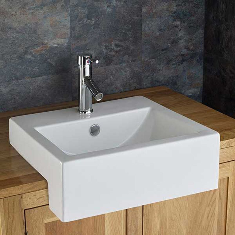 Vienna White Ceramic Large Rectangular Semi Recessed Basin 540mm x 440mm - Trusted Building Supplies