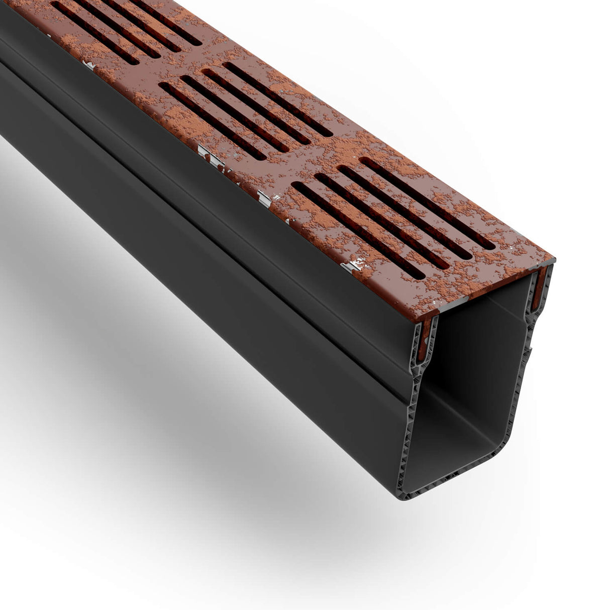 Alusthetic Threshold Channel Drain with CorTen Steel Grating - 1000mm - Trusted Building Supplies