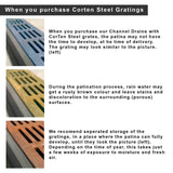 Alusthetic Threshold Channel Drain with CorTen Steel Grating - 1000mm - Trusted Building Supplies