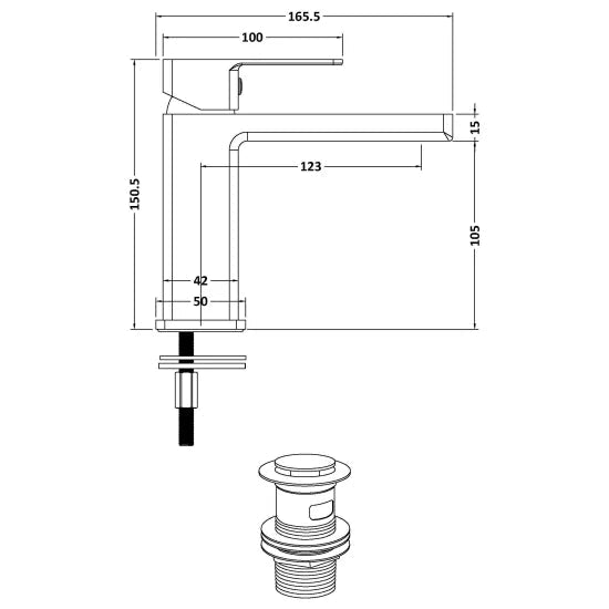 Edge Brushed Brass Mono Basin Mixer Tap with Push Button Waste - Trusted Building Supplies