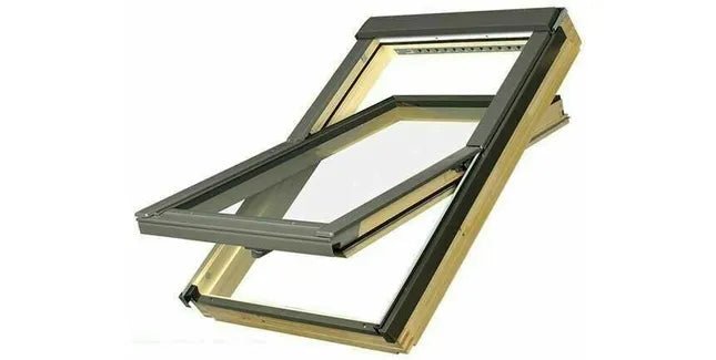 FAKRO FTP - V P2 Natural Pine Double Glazed Centre Pivot Roof Window - Trusted Building Supplies