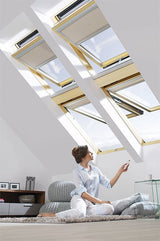 FAKRO FTW - V Z - Wave P5 White Acrylic Electric Triple Glazed Centre Pivot Roof Window - Trusted Building Supplies