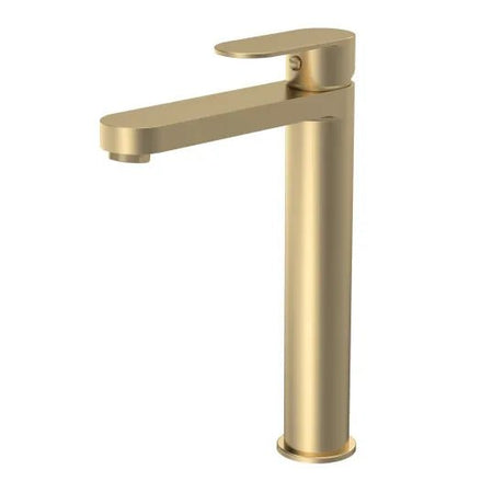 Flow Brushed Brass High - Rise Mono Basin Mixer Tap - Trusted Building Supplies