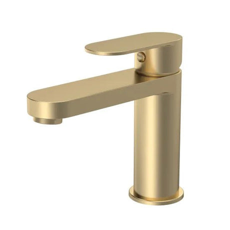 Flow Brushed Brass Mono Basin Mixer Tap with Push Button Waste - Trusted Building Supplies