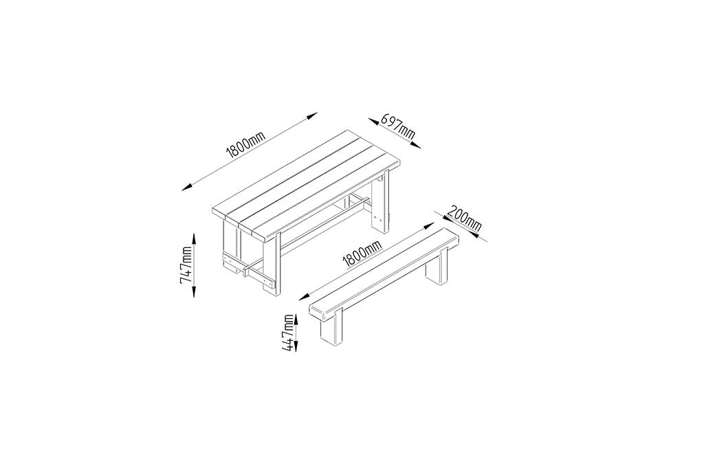 Forest Garden Refectory Table & Sleeper Bench Set - 1.8m - Trusted Building Supplies