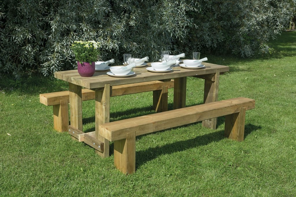 Forest Garden Refectory Table & Sleeper Bench Set - 1.8m - Trusted Building Supplies