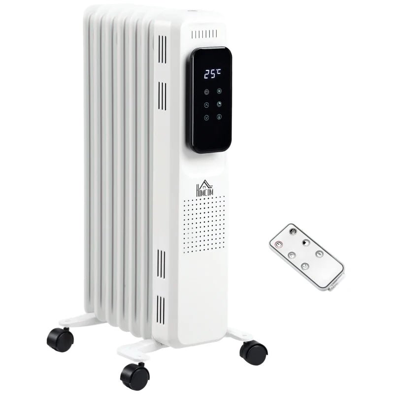 HOMCOM 1500W Digital Oil Filled Radiator - White - Trusted Building Supplies