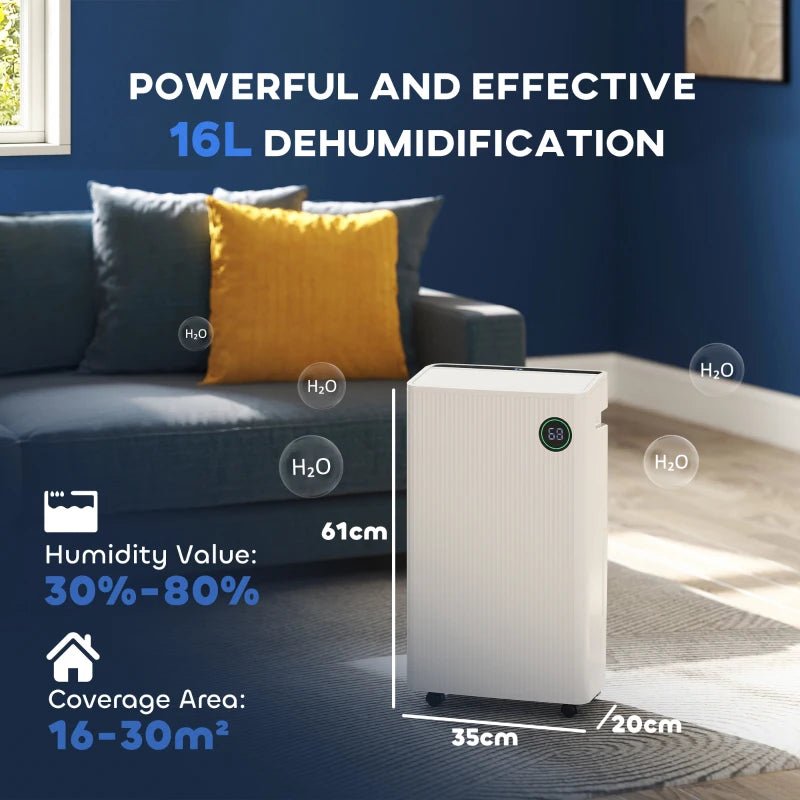 HOMCOM 16L Dehumidifier with Air Purifier and 5.5L Tank - Trusted Building Supplies