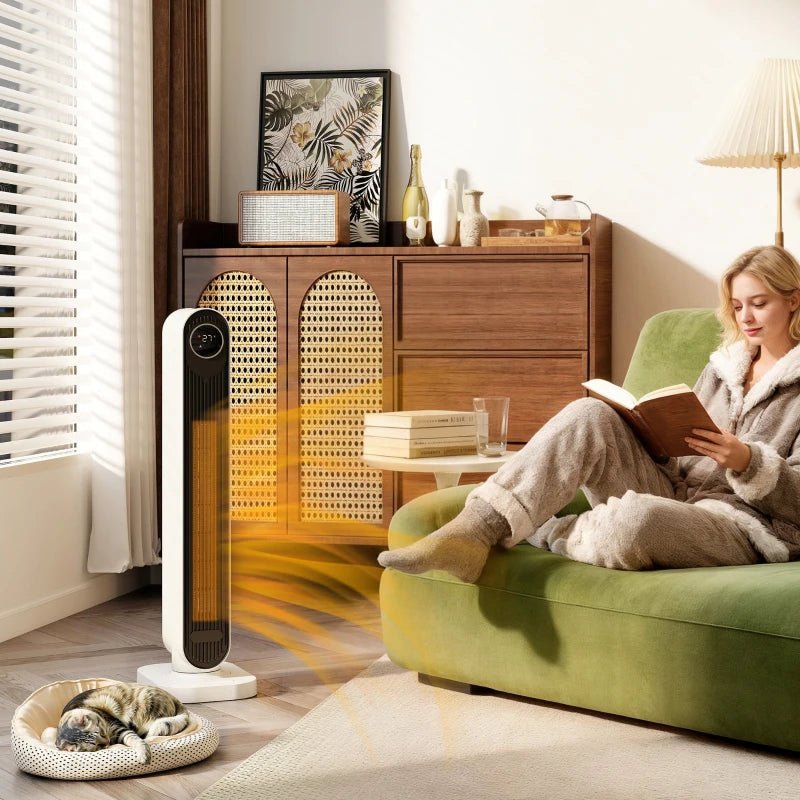 HOMCOM 2000W Ceramic Tower Heater with Timer - White - Trusted Building Supplies