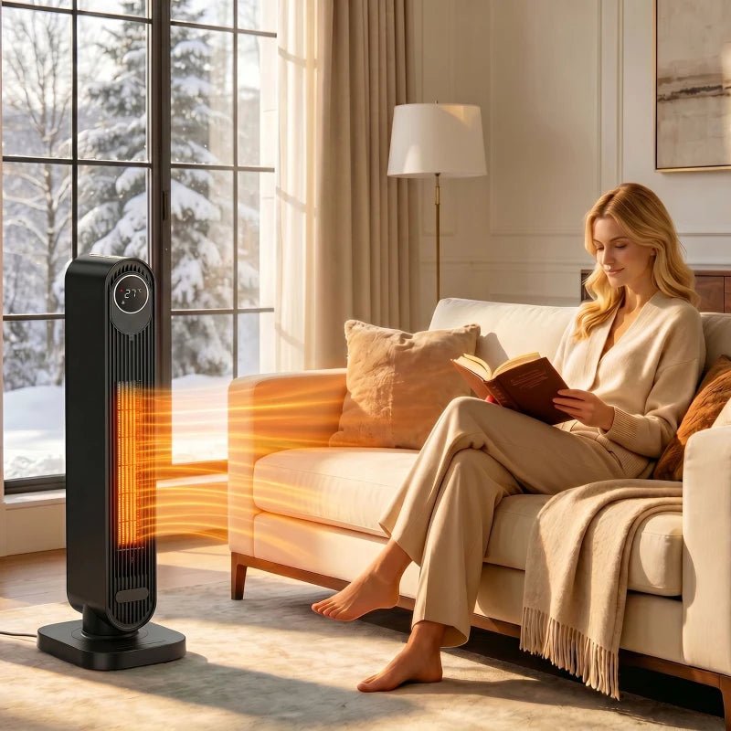 HOMCOM 2000W Portable Ceramic Tower Heater - Black - Trusted Building Supplies