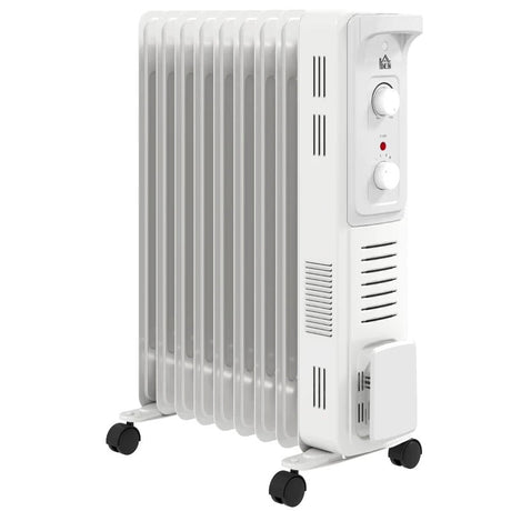 HOMCOM 2000W Portable Oil Filled Radiator - White - Trusted Building Supplies
