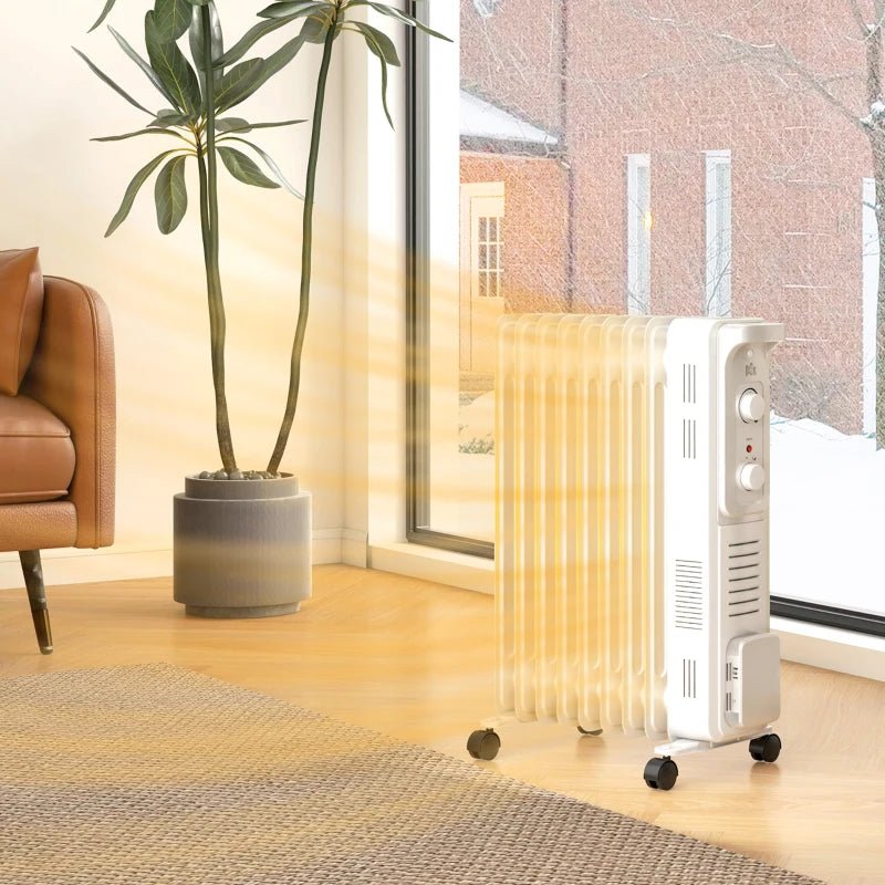 HOMCOM 2000W Portable Oil Filled Radiator - White - Trusted Building Supplies