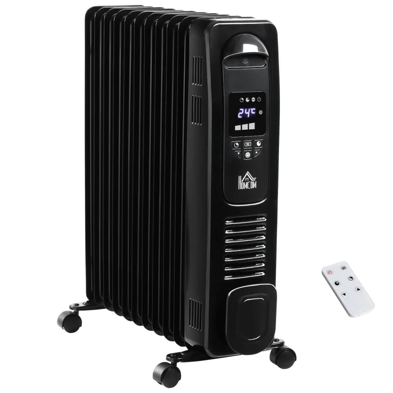 HOMCOM 2500W Digital Oil Filled Radiator - Black - Trusted Building Supplies