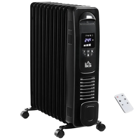 HOMCOM 2500W Digital Oil Filled Radiator - Black - Trusted Building Supplies